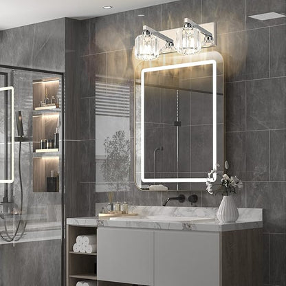 Aipsun Bathroom Vanity Lighting Fixtures Crystal Vanity Lights for Bathroom 2 Lights Stainless Steel Wall Lighting Fixtures(Exclude Bulb)