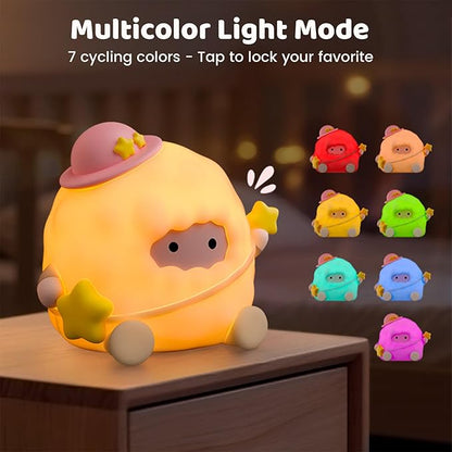 AVEKI Kid Night Light, Baby Lamb Light for Nursery, 3 Levels & 7 Colors Adjustable Touch Lamp with Timer, Rechargeable Squishy Silicone Sheep Nightlight, Cute Sheep Decor Gifts for Girls Women