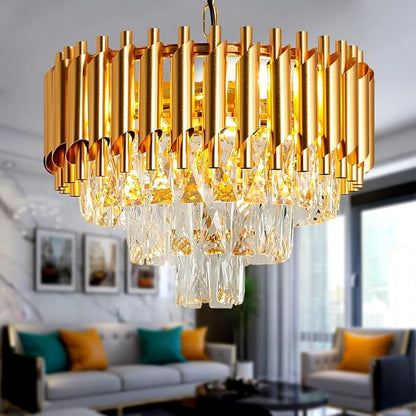 Modern Luxury Crystal Pendant Light Crystal Chandelier Round Chandelier Flush Mount Ceiling Lighting Fixture for Living Room Dining Room Table Restaurant,E12x4 Lights,Gold