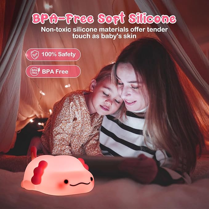 SeaShine Axolotl Night Light for Kids,Animal Silicone Nursery Night Lamp, Rechargeable Table Lamp Bedside Lamp,Cute Room Decor Light for Bedroom,Living Room,Dining,Desk Decorations,Gift