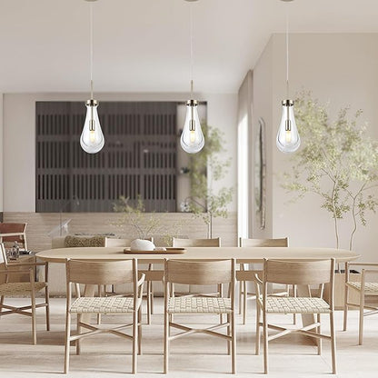 Brushed Nickel Pendant Light Fixtures, Teardrops Pendant Lights,Glass Pendant Lights Kitchen Island,1-Light Raindrop Pendant Lighting, for Kitchen Island,Dining Room,Bedroom, Bathroom