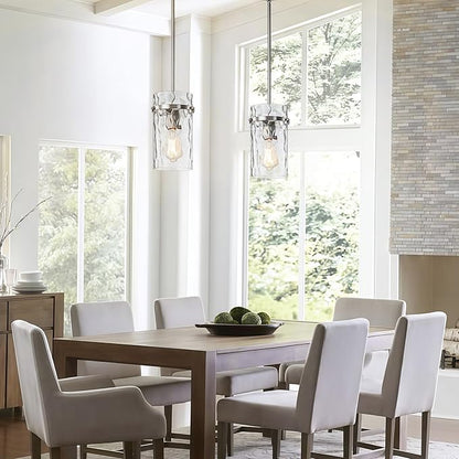 5.5" Brush Nickel Hammered Glass Pendant Light Fixtures, Brushed Nickel Kitchen Pendant Lights, Modern Kitchen Island Light Dining Room Light Farmhouse Island Lights Sink 2 Pack