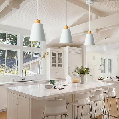 White Pendant Light Kitchen Island Wood Pendant Lighting Mini Modern Hanging Light Small Pendant Light Fixture for Dining Room,Bar,Bedroom,Adjustable Cord,5.94 inch,3 PCS