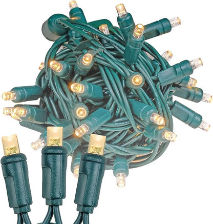 Novelty Lights 25ft 50 LED Sun Warm White Christmas Lights Outdoor/Indoor, 6" Spacing, Green Wire String Lights for Festive Xmas Lighting, IP55, UL Listed, Dimmable, Connectable