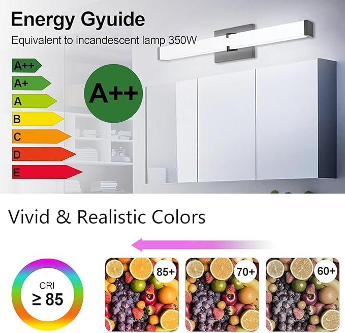 LED Bathroom Vanity Light Cool White 5000K Black Modern Matte Bathroom Lighting Fixtures; 40 Inch IP44 40W Equivalent to Incandescent 350W for Over Mirror Vanity Light - ETL Listed (1 Pack)