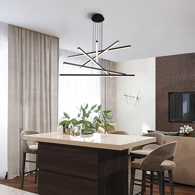 JAYMP Modern LED Chandeliers Dimmable Pendant Light Fixture for Living Room Dining Room Foyer DIY Shape Sputnik Floating Sculptural Art Hanging Lamp (Black, 6-Lights)