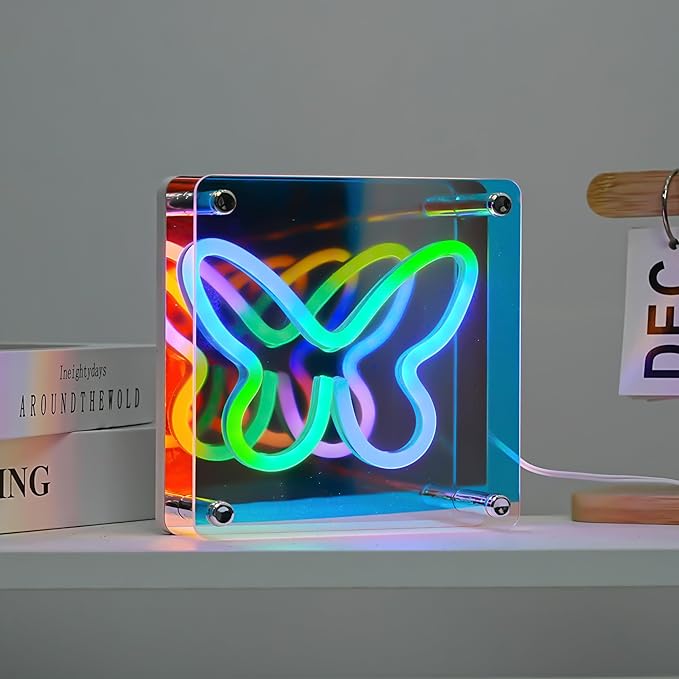 Light Up Your World! Wireless Express Neon Art Signs (5 Unique Styles) - Desktop & Wall Décor. Perfect for Bedrooms, Dorm Rooms, Office (Butterfly 3D)