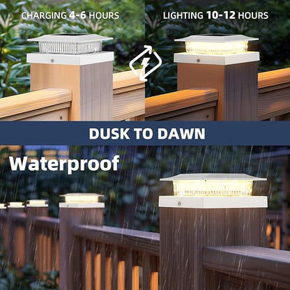 4x4 Solar Post Cap Lights 12 Pack, Fence Post Solar Lights with Warm White/Cool White, Only Fit 3.5"x3.5" Wood Posts & 4"x4" Vinyl Posts, Waterproof Outdoor Deck Post Light for Deck, Fence(White)