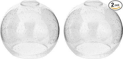 2 Pack Clear Seeded Glass Shades Globes, Glass Lamp Shade Covers Replacements for Light Fixtures, 1.65 Inch Fitter Transparent Lampshades for Chandelier Wall Sconces Vanity Lights Pendant Lights