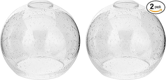 2 Pack Clear Seeded Glass Shades Globes, Glass Lamp Shade Covers Replacements for Light Fixtures, 1.65 Inch Fitter Transparent Lampshades for Chandelier Wall Sconces Vanity Lights Pendant Lights