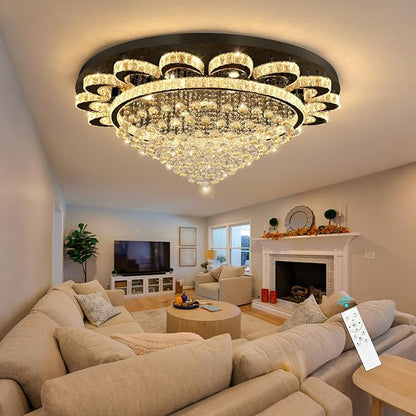 HAIXIANG Modern Chandelier Living Room Light Large Luxury Chandeliers for High Ceiling Foyer Entryway Lights Dimmable 110W LEDs Crystal Black Lighting Fixtures