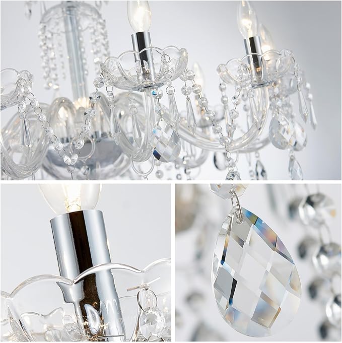 WUZUPS 10-Light Crystal Candle Chandelier Pendant Ceiling Light Modern Lighting Fixture for Bedroom Hallway Bar Kitchen Bathroom, H 26.7" W 33.9", E12 Base, Chrome