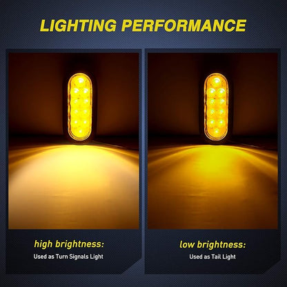 Nilight 6 Inch Oval Amber LED Trailer Tail Lights 2PCS W/Flush Mount Grommets Plugs IP67 Waterproof Turn Signals Lamp for 12V RV Camper Truck Jeep