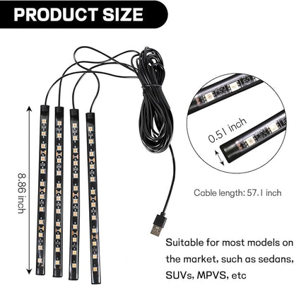 Car LED Strip Light, 12V 48 LED Interior Atmosphere Lights Under Dash Ambient Night Light, Universal Auto Interior Decorative Lamp with USB Port, Truck SUV Car Accessories (Pink Purple, USB)