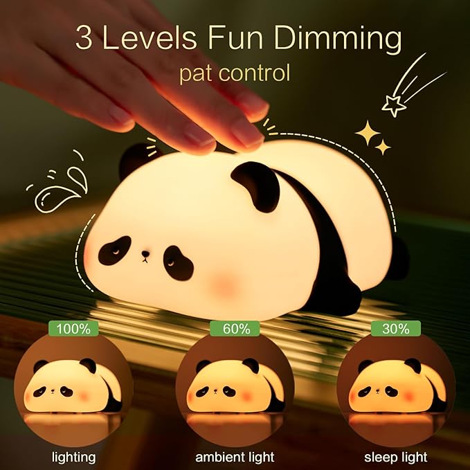 YR YRHH-PET Panda Cute Night Light, Squishy Panda Kids Lamp, Rechargeable Dimmable Animal Light Decor, Pandas Gifts, College White Elephant Gift, LED Touch Nightlight for Baby Boy Girl, Safe Silicone