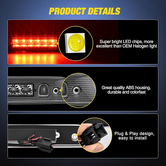 Nilight Third Brake Light Tail High Mount 3rd Stop Lights Smoked Lens Compatible with Jeep Grand Cherokee 2005 2006 2007 2008 2009 2010 Van SUV Rear Center Cab Lamp