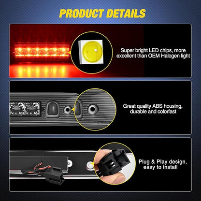 Nilight Third Brake Light Tail High Mount 3rd Stop Lights Smoked Lens Compatible with Jeep Grand Cherokee 2005 2006 2007 2008 2009 2010 Van SUV Rear Center Cab Lamp