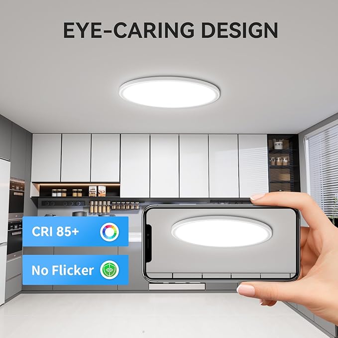 WKONCLDY Two Pack 4700lm LED Flush Mount Ceiling Light, Super Slim 16 inch 5000K LED Ceiling Light for Bedroom, Living Room, Dining Room (White)