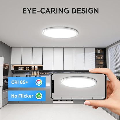 WKONCLDY Two Pack 4700lm LED Flush Mount Ceiling Light, Super Slim 16 inch 5000K LED Ceiling Light for Bedroom, Living Room, Dining Room (White)
