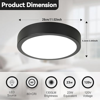 11" LED Flush Mount Ceiling Light, Black Mordern Ceiling Lighting with 5CCT 2700K-5000K, Dimmable LED Light Fixtures Ceiling Mount for Kitchen Bathroom Bedroom Hallway, 2 Packs