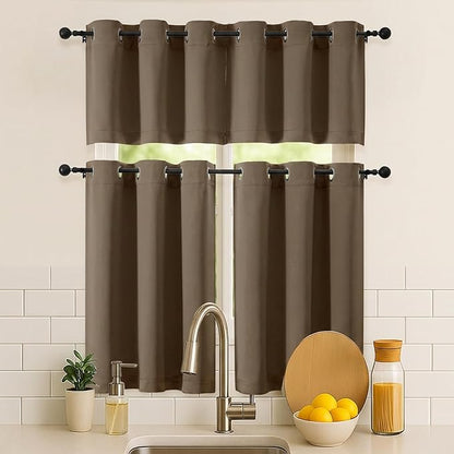 Simplebrand Brown Kitchen Valances for Windows 18 Inches Long 2 Pack, Room Darkening Window Valances for Living Room, Grommet Short Straight Drape Kitchen Curtains for Bedroom Kids Room, 40Wx18L