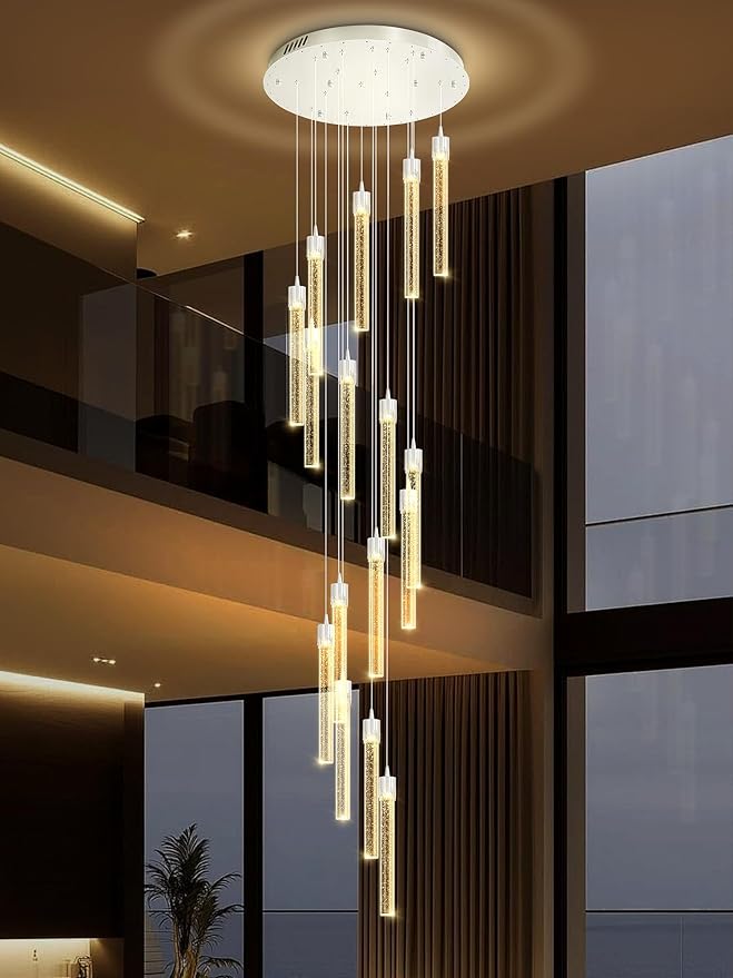 ykolupty H125'' Modern Crystal Chandelier 18-Lights Large Foyer Chandelier Crystal Pendant Ceiling Light for Staircaes Hallway Entrance Silver