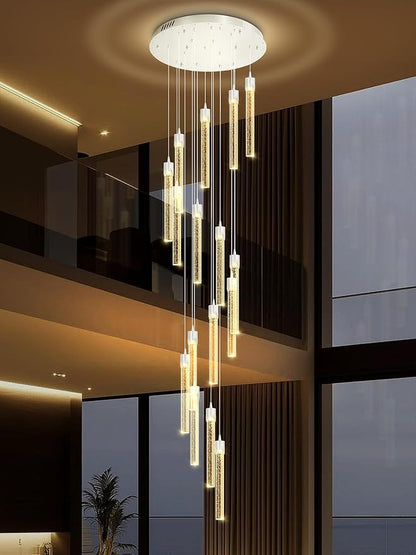 ykolupty H125'' Modern Crystal Chandelier 18-Lights Large Foyer Chandelier Crystal Pendant Ceiling Light for Staircaes Hallway Entrance Silver