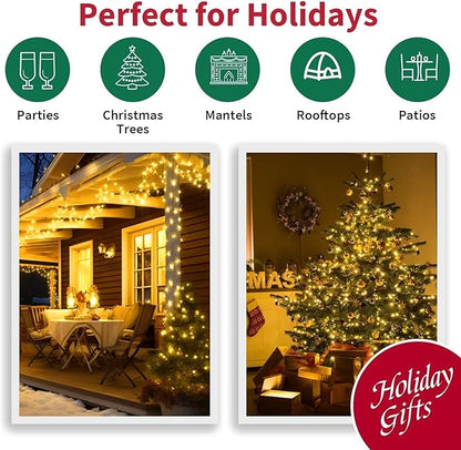 LAMPHOME 99ft Christmas Decorative Mini Lights, 300 LED Transparent Wire Fairy Starry String Light Plug in, 16Lighting Modes for Indoor Outdoor Xmas Tree Wedding Party Decoration (Yellow)