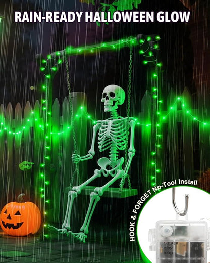 Halloween Lights Battery Operated, Green Fairy Lights with Timer Waterproof 16.4ft 50 LED Halloween Decorations for Outdoor Indoor Patio Home Party Garden Yard Decor 2 Packs