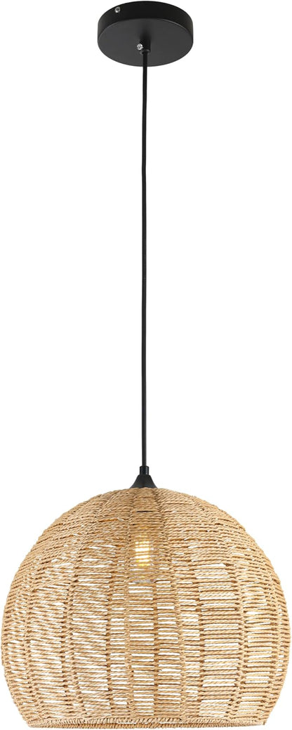 16.1 inch Hemp Rope Woven Pendant Light Wicker Pendant Light Rattan Light Fixture Boho Chandelier Farmhouse Chandelier Dome Pendants Light for Dining Room Bedroom Kitchen