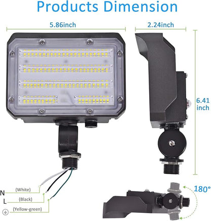 30W LED Flood Light with Knuckle, Outdoor Security Fixture Light with Dusk-to-Dawn Photocell 5000K 4,050lm(200W Equivalent) Waterproof with Base AC100-277V for Wall Mount Entrance Garden Yard