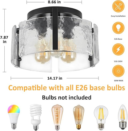 Black Semi Flush Mount Ceiling Light Fixture, 3-Light Modern Hallway Light Fixtures Ceiling Mount, Foyer Kitchen Lighting Fixtures Ceiling Lights for Bedroom, Bathroom, Laundry Room, Entryway, Hallway