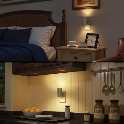 Briignite Night Lights Plug into Wall, Modern LED Night Light Plug in, Dusk to Dawn Sensor, Soft White 3000K, 0-100LM Adjustable Brightness, Dimmable NightLights for Hallway, Bedroom, Stairway, 2 Pack