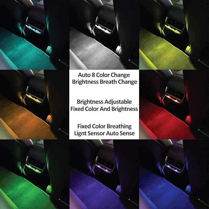 AOZITA Mini USB Type C LED RGB Light Brightness Adjustable 8 Color Changeable for Car, Laptop, Keyboard. Atmosphere Smart Type-C Night Lamp for Home Decoration (Quantity: 2)