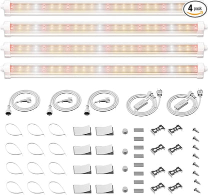 Spider Farmer 1FT LED Grow Lights for Indoor Plants,Full Spectrum (3000K+5000K+660nm),40W (4x10W,200W Equivalent),3-Level Dimmable,IP65 Waterproof,Linkable Design,Plant Light Strip for Shelve,4-Pack