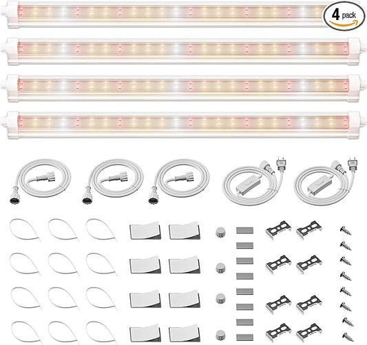Spider Farmer 1FT LED Grow Lights for Indoor Plants,Full Spectrum (3000K+5000K+660nm),40W (4x10W,200W Equivalent),3-Level Dimmable,IP65 Waterproof,Linkable Design,Plant Light Strip for Shelve,4-Pack