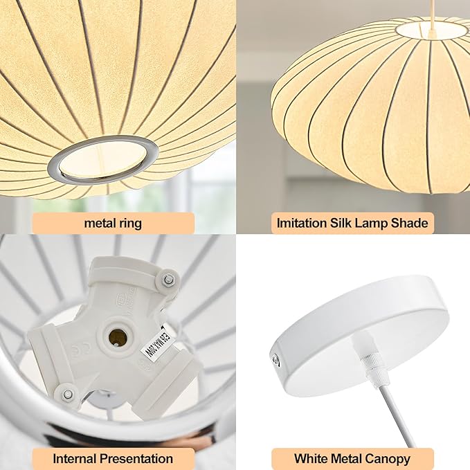 19.7 Inch Lantern Pendant Light fixtures, Imitation Silk Ceiling Hanging Pendant Light Japanese Lamp White Chandelier for Dinning Room Living Room Kitchen Island Bedroom Restaurant