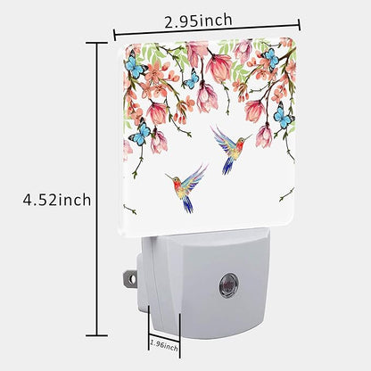 Hummingbirds and Blue Butterflies Night Light Plug into Wall with Dusk to Dawn Sensor Cute Nightlight for Kid Girls Boys Women Men Room Decor, Hallway, Kitchen, Bathroom, Nursery, Stairs