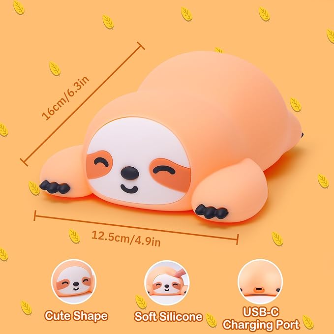 OkiyiD Sloth Night Light, Cute Sloth Gifts, Dimmable Silicone Animal Nursery Lamp, Adorable Rechargeable Squishy Night Light Touch Lamp for Girls Boys Room Decor