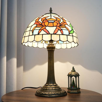Tiffany Style Table Lamp with Orange Crab Stained Glass Lamp 12 Inch Retro Bronze Base Bedside Lamp Bedroom，Living Room, Bar,Cafe,Restaurant Hotel Art Nouveau Style Decorative Ambient Light