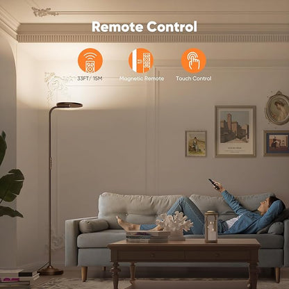SIBRILLE 36W LED Floor Lamp, Super Bright Standing Lamp, Modern Stepless Dimmable Torchiere Tall Lamp with Remote Control, 350°Rotating Head Reading Floor Lamp for Living Room, Bedroom, Office