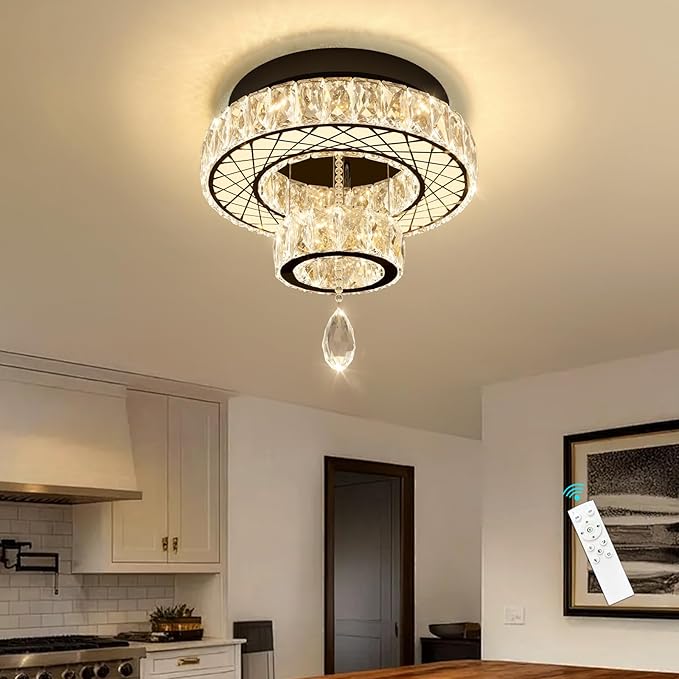 HAIXIANG Chandelier Bedroom LED Light Modern Hallway Ceiling Lighting Fixtures for Kitchen Dining Room Kitchen Remote Dimmable Black Lights