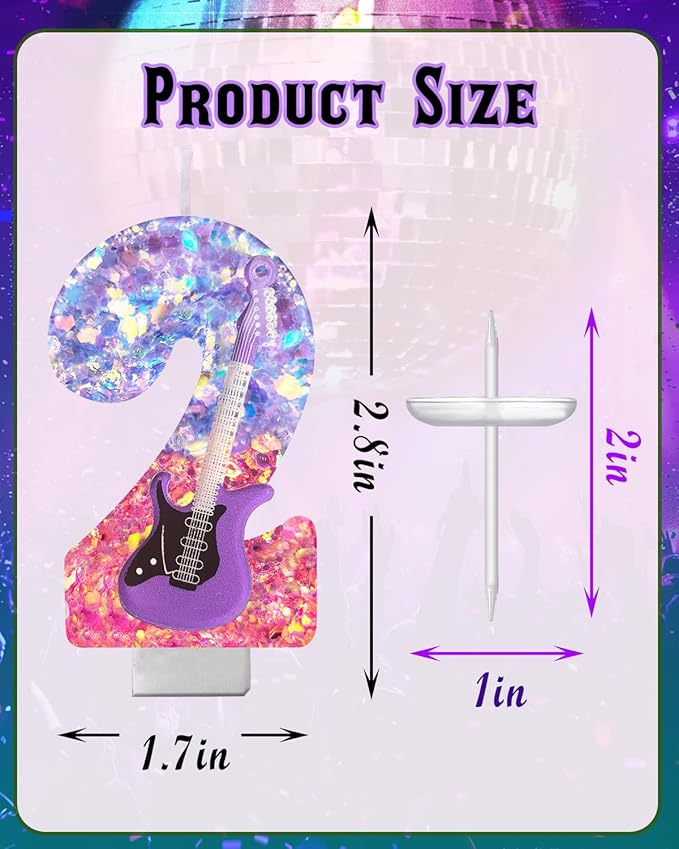 K-Pop Birthday Candle – Purple & Pink Glitter Music Theme Cake Candle with Guitar, Musical Party Decor for Girls, Teens, Kpop Fans (2)