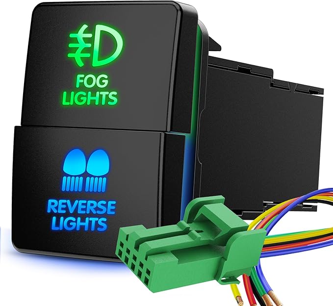 Nilight Fog Lights & Reverse Lights Dual Push Button Switch 12V ON Off Switches with Connector Wire Kit 1.28" x 0.87" Replacement for Toyota Sequoia Highlander Tacoma Tundra 4Runner RAVR Yaris