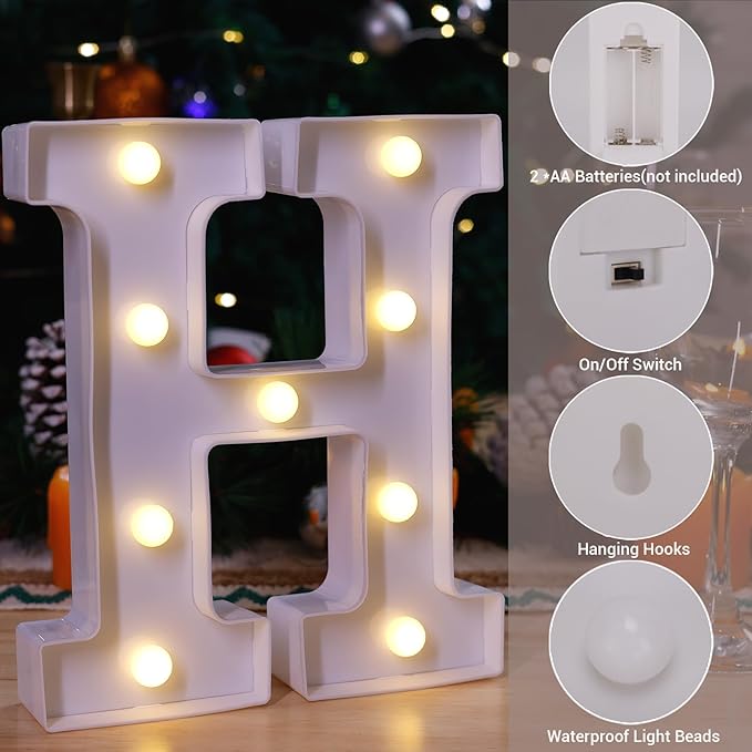 LED Marquee Sign Light Up Letters, Alphabet Light Up Letters Sign, Battery Powered LED Letter Lights for Night Light, Wedding, Birthday, Party, Christmas or Home Decor (Letter H)