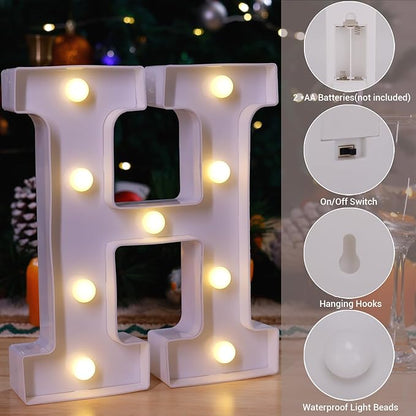 LED Marquee Sign Light Up Letters, Alphabet Light Up Letters Sign, Battery Powered LED Letter Lights for Night Light, Wedding, Birthday, Party, Christmas or Home Decor (Letter H)