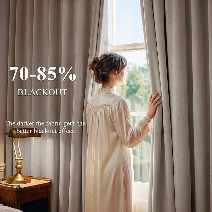 StangH Back Tab Camel Beige Velvet Curtains Room Darkening Thermal Insulated Drapes for Doorway/Sliding Door Privacy for Bedroom/Living Room/Closet, W42 x L90, 2 Panels