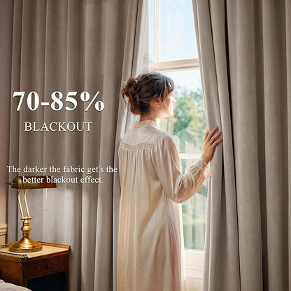 StangH 90 inches Long Camel Beige Velvet Curtains Soft Back Tab Privacy Room Dividers for Office, Solid Room Darkening Door Curtains for Bedroom Rustic Home Decor, W62 x L90, 2 Panels