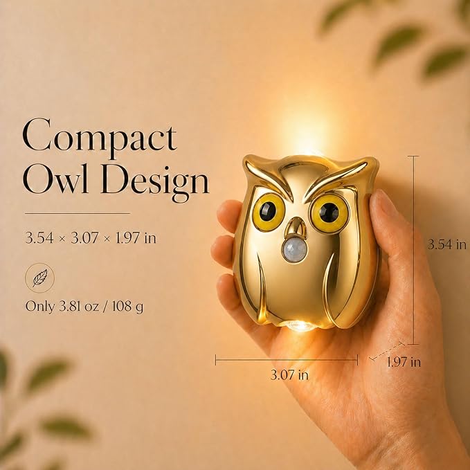 2-Pack Golden Owl Wall Lamp, Cute LED Night Light for Bedroom Decor, Warm Ambient Lighting for Kids Room, Nursery & Hallway, Creative Animal Wall Light, Gift for Home Decoration