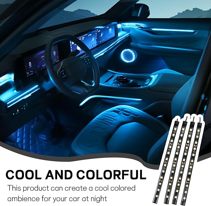 Car LED Strip Light, 12V 48 LED Interior Atmosphere Lights Under Dash Ambient Night Light, Auto Interior Decorative Lamp with Cigarette Adapter Plug,Car Accessories(Ice Blue,Cigarette Lighter)